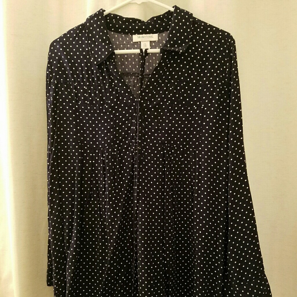 Polka Dot Collar Maternity Blouse